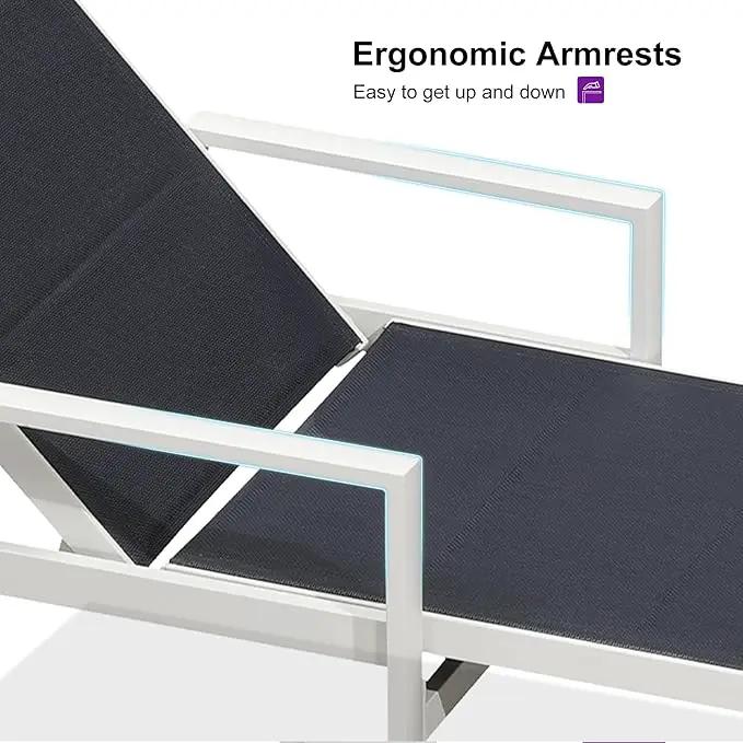 PURPLE LEAF Outdoor Chaise Lounge Adjustable Sunbathing Recliner with Armrest Navy Blue 2 Sets by GreenHaven Gardens