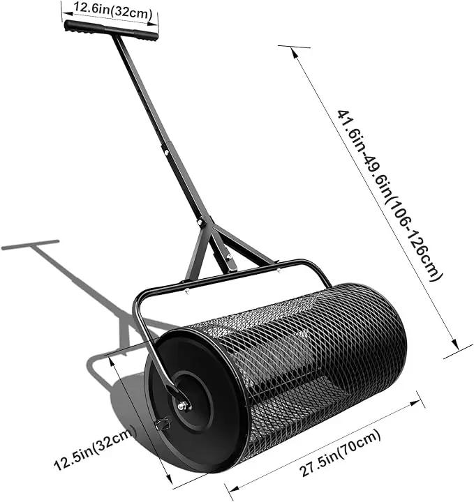 Compost Spreader, Durable Lawn Roller, Manure Spreader with Upgrade T Shaped Handle, Top Soil Spreader for Lawn and Garden Care Manure Spreaders Roller (16 Inch-T-Black-S) by GreenHaven Gardens