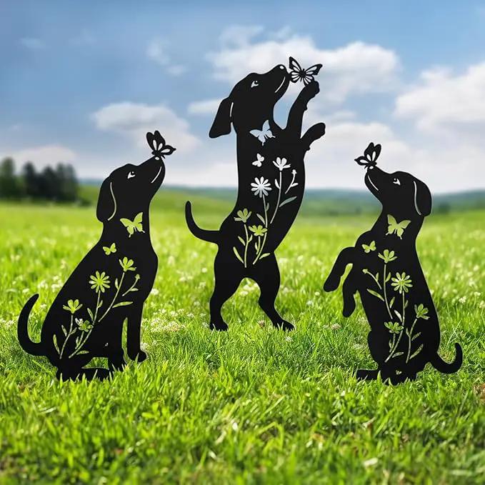 Metal Dog Statues for Garden,3 Pack Silhouette Beagle Garden Decor for Outside,Outdoor Dog Decor by GreenHaven Gardens