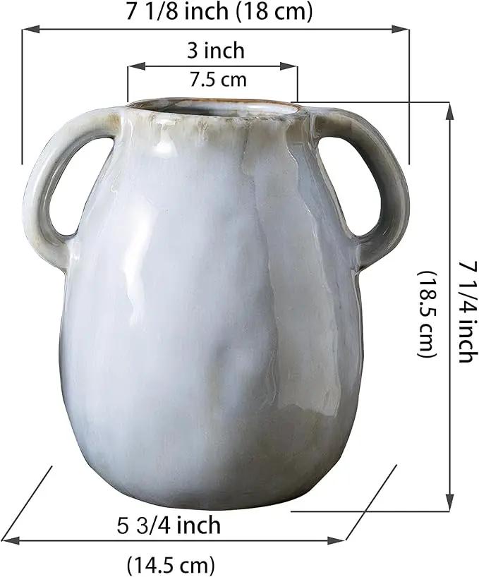 Kimdio Ceramic Vase with 2 Handles, Modern Farmhouse Grey Vase for Home Decor, Rustic Pottery Vase, Boho Decorative Terracotta for Flowers, Clay Pampas Grass Vases for Living Room Dining Table Shelves by GreenHaven Gardens