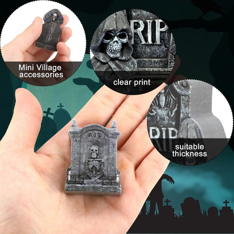 Kathfly 9 Pieces Halloween Miniature Tombstones Mini Village Tombstones Halloween Figurines Miniature Spooky Town for DIY Crafts Outdoor Home Garden Decor by GreenHaven Gardens