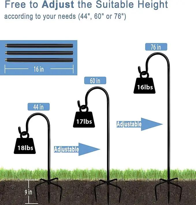 76 inch Outdoor Shepherd Hook with 5 Prong Base (2 Packs), Adjustable Heavy Duty Garden Hanging Stake for Bird Feeder Solar Light Plant Hanger Wedding Decor, Matte Black by GreenHaven Gardens