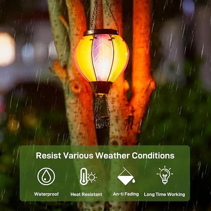 Solar Hot Air Balloon Lantern with Flame Outdoor Lights, Solar Lantern Gardening Gifts for Mom Grandmom, Hanging Hot Air Balloon Lights Outdoor Waterproof Decor for Patio by GreenHaven Gardens