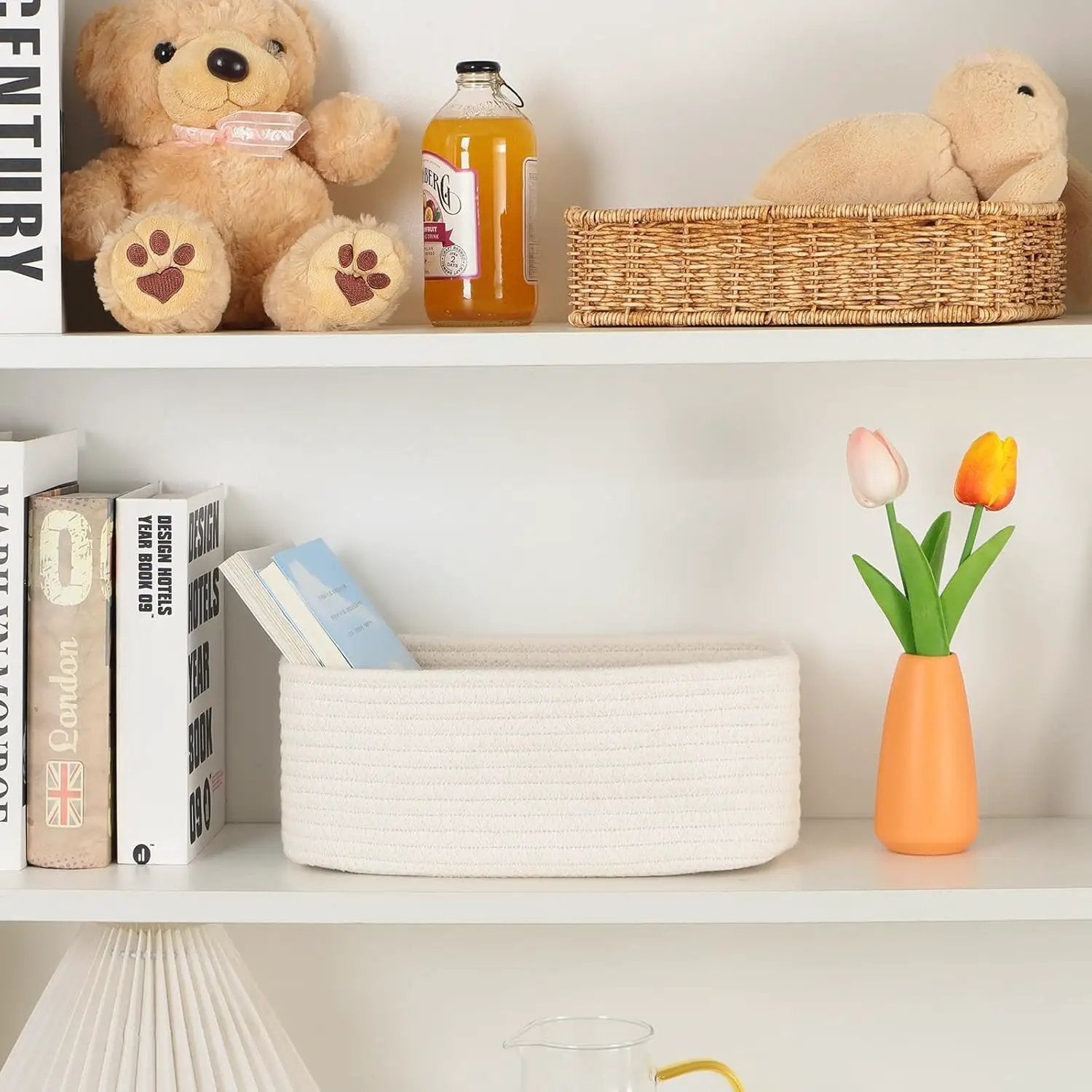 Small Storage Baskets for Organizing | Closet Organizer Bins | Shelf Toy Basket | Woven Rope Baskets | Cube Decorative Box | Shallow Basket | 11.5x7.5x4.7” | 3 Packs Off White by GreenHaven Gardens