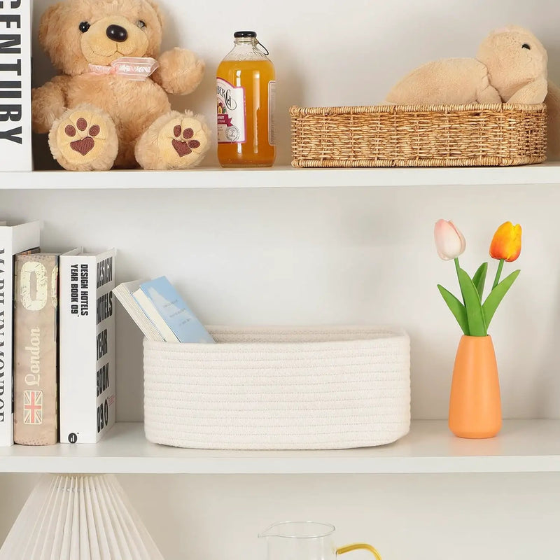 Small Storage Baskets for Organizing | Closet Organizer Bins | Shelf Toy Basket | Woven Rope Baskets | Cube Decorative Box | Shallow Basket | 11.5x7.5x4.7” | 4 Packs Off White by GreenHaven Gardens