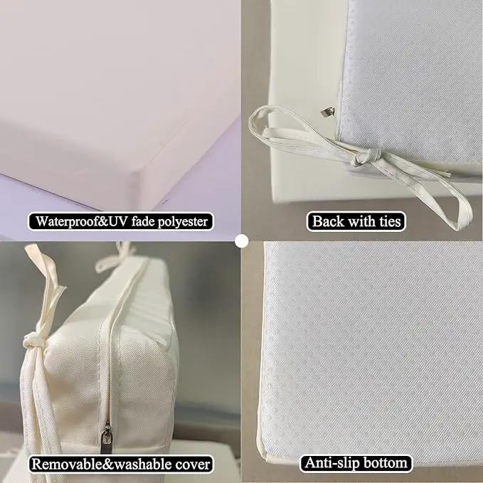 18.5 x 16 Inch Outdoor Chair Cushions for Patio Furniture, UV Resistant Non Slip Waterproof Replacement Patio Seat Cushion with Ties Set of 2, Beige by GreenHaven Gardens