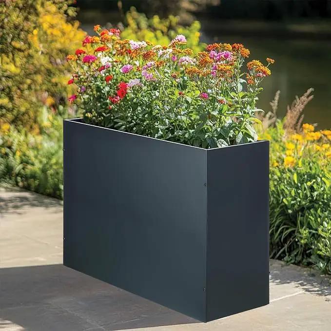 BAYN Metal Rectangular Planter Box Tall Planters for Outdoor Plants Modern Heavy Duty with Drainage Holes for Outside Indoor Patio Deck - Grey, 32”x 12”x 24” by GreenHaven Gardens