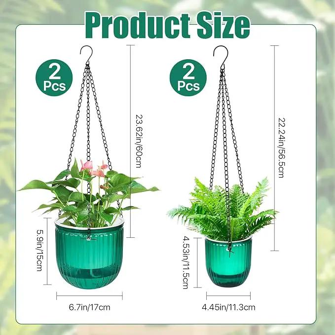 4Pcs Self Watering Hanging Planters, 6.5'' 4.5'' Hanging Flower Pots, Plastic Hanging Plant Basket with Drainage Holes, Visible Hanging Planters for Indoor Plants Garden Home(Emerald) by GreenHaven Gardens