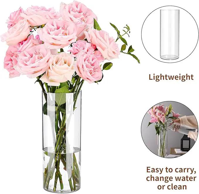 Clear Flower Vase, Non-breakable Vases, 5" W x 14" H, Acrylic Vase, Aesthetic Room Decor Cylindrical Modern Flower Vases for Table Centerpiece, Home Decor, Women Floral Arrangement Gift by GreenHaven Gardens
