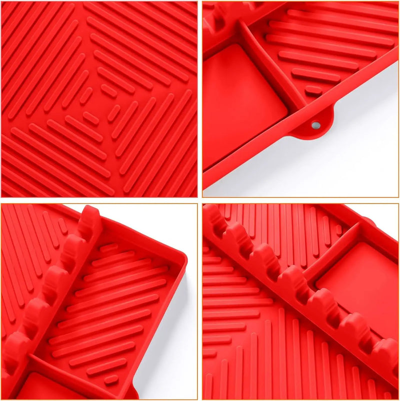 Griddle Mat Barbeque Grill Accessories Tools for Blackstone, Side Shelf Mat Grill Pad for Outdoor Grill Kitchen Counter Spatula Silicone Mat with Drip Pad for Kitchen, Cooking, Countertop (Red) by GreenHaven Gardens