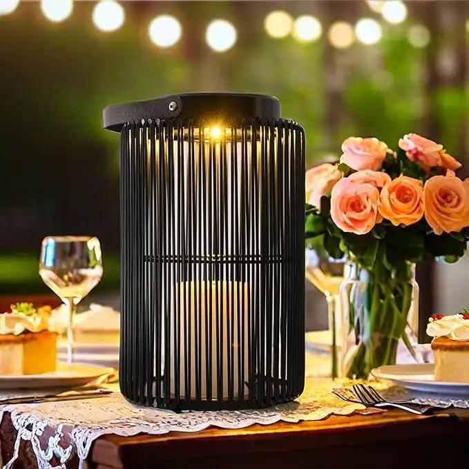 2 Pack Solar Lanterns for Outdoor Waterproof, ZBLUXBZ Outdoor Table Lamp for Outside Hanging Solar Lights, LED Garden Cordless Lights Perfect for Patio and Pathway Lighting (11-inch Height，Black) by GreenHaven Gardens