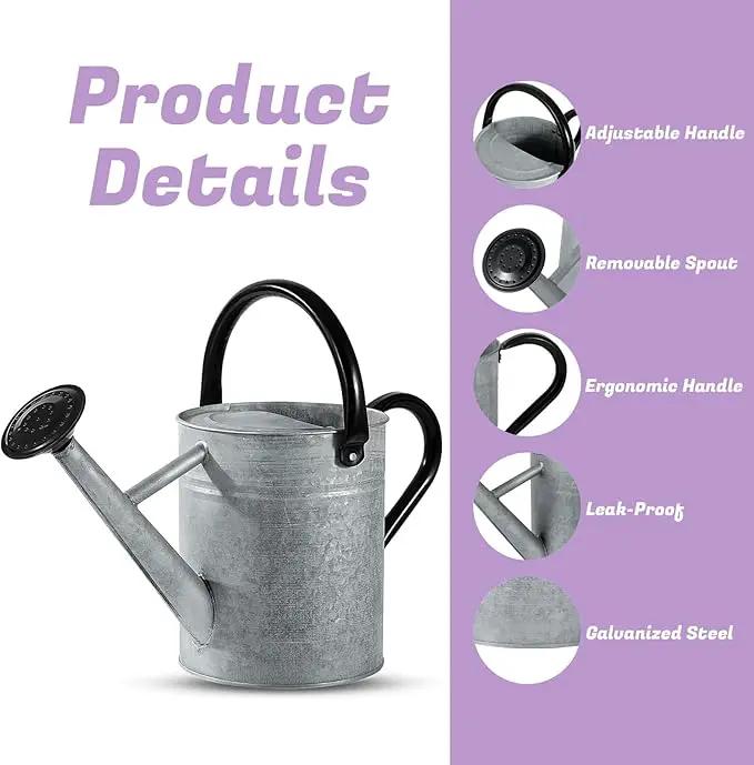 1 Gallon Watering Can for Plants, Watering Cans for Indoor&Outdoor Gardening, Galvanized Steel Watering Pot with Removable Spout, Metal Water Can with Ergonomic Movable Handle(Rustic Silver) by GreenHaven Gardens