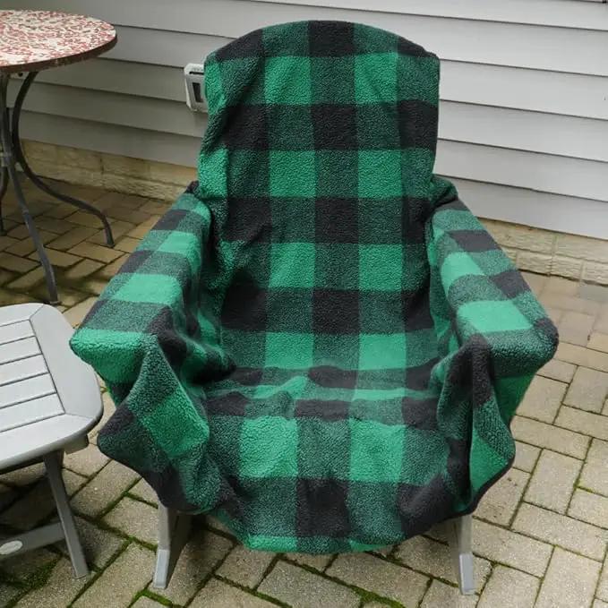 CITYBONFIRES The Chair Blanket – Reversible, Waterproof & Sherpa-Lined - Stretchable Elastic Back - Original Patio Chair Cover – Ideal for Homes and Outdoor Furniture- with Carry Pouch – Green Plaid by GreenHaven Gardens