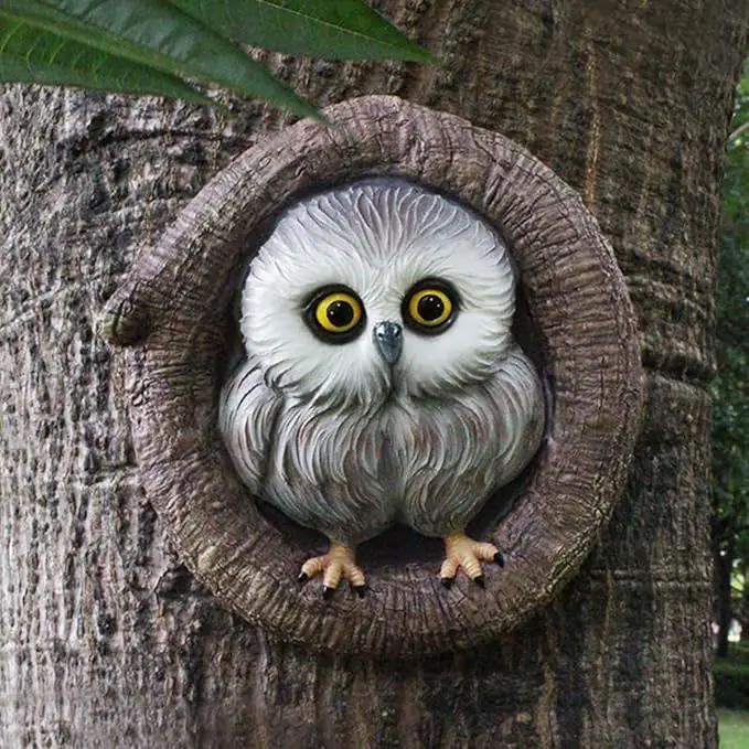 Owl Tree Hugger Whimsical Tree Sculpture Garden Statues Outdoor Tree Face Decor Garden Peeker Yard Art Decorations (Singel Owl) by GreenHaven Gardens