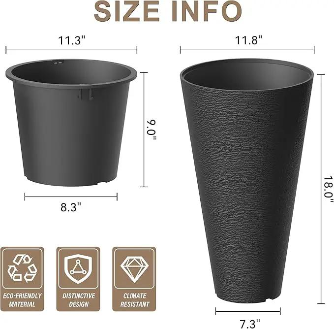 Kante Tall Round Planter Set of 2, 18" H Large Decorative Planter Pots for Outdoor Indoor Garden Patio Front Porch (Black) by GreenHaven Gardens