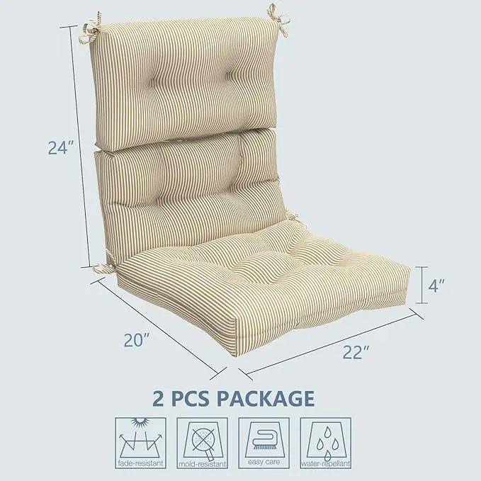 LVTXIII Outdoor Seat and Back Chair Cushion Patio Tufted High Back Cushion with Ties, Seasonal Replacement Rocking Chair Cushion for Home Office Garden Use, 44” L x 22” W, Set of 2, Stripe Beige by GreenHaven Gardens