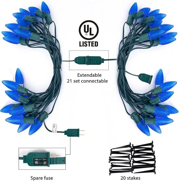C9 Led Christmas String Lights, 20 Led 25.75 Feet Outdoor Waterproof Strawberry Lights with 20 Stakes, Extendable Green Wire String Lights for Indoor Outside Patio Wedding Party Decoration, Blue by GreenHaven Gardens