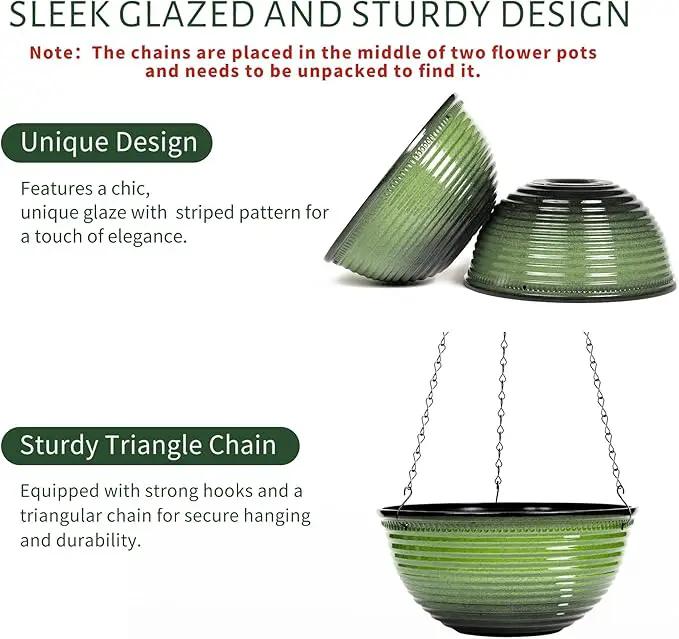 10 Inch Hanging Planter, 2 Pack Hanging Planters for Indoor Outdoor Plants Self Watering Hanging Pots with Drainage Holes for Garden Home (Green) by GreenHaven Gardens