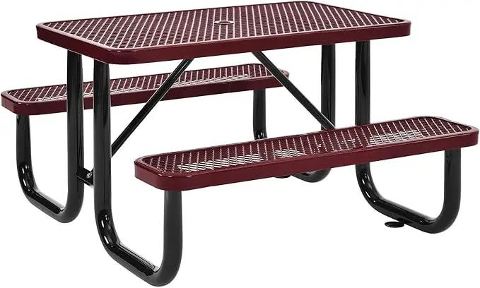 Global Industrial 4 ft. Expanded Metal Rectangular Outdoor Steel Picnic Table, Red by GreenHaven Gardens