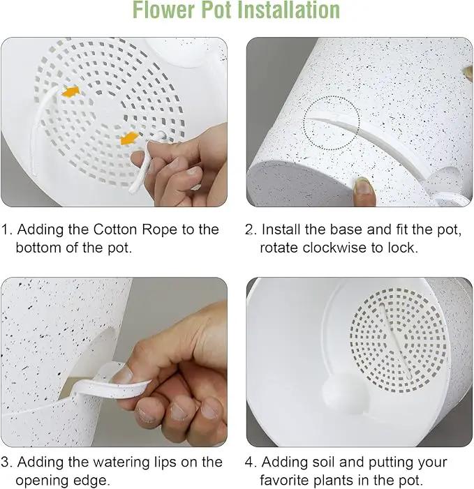 12 inch Large Self Watering Pots, Plant Pots with Mesh Drainage Holes for Indoor Outdoor Plants, Plastic Planters with Deep Reservoir for Garden House Flower Plants, Speckled White by GreenHaven Gardens