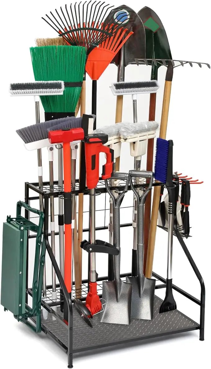 Garden Tool Organizer for Garage, Garden Tool Rack, Up to 58 Long Handled Tools, Yard Tool Holder for Garage, Shed, Outdoor, Tool Stand, Black (Garden Tool Rack) by GreenHaven Gardens