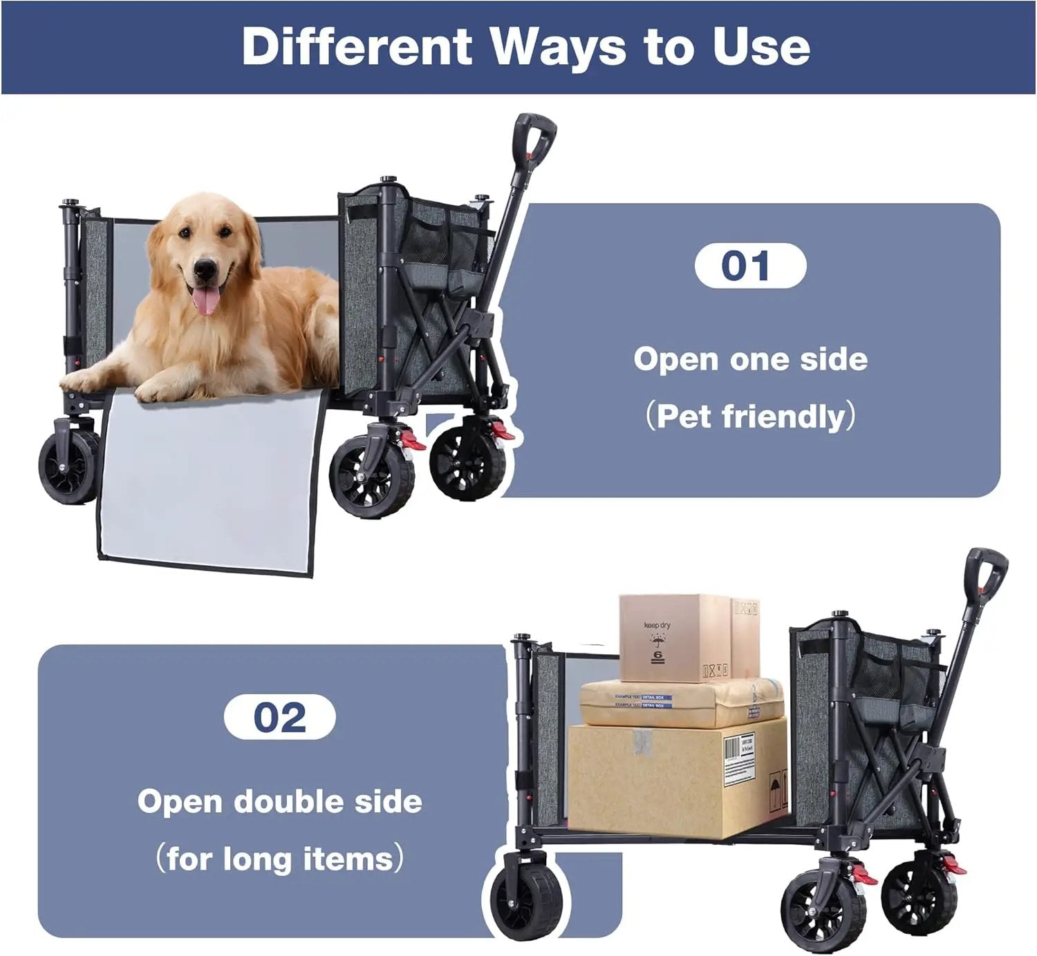 Collapsible Wagon Cart Foldable with Big Wheels Brakes, 250lbs Folding Utility Lightweight Garden Wagon, Portable Grocery Cart for Camping Shopping Sports Pets, Grey by GreenHaven Gardens