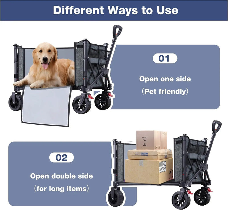 Collapsible Wagon Cart Foldable with Big Wheels Brakes, 250lbs Folding Utility Lightweight Garden Wagon, Portable Grocery Cart for Camping Shopping Sports Pets, Grey by GreenHaven Gardens
