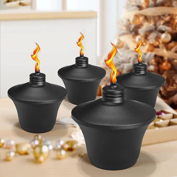 4-Pack Citronella Tabletop Torches, 14.5 oz Table Top Torches for Outdoor, Metal Oil Burner Candles, Garden Torches with Fiberglass Wick for Yard, Patio, Deck, Garden, Party, Landscape by GreenHaven Gardens