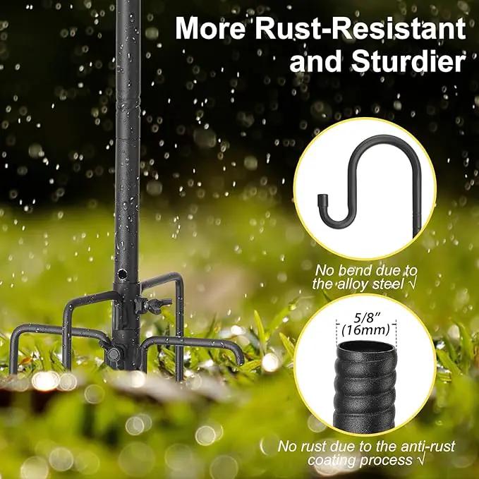 Decorative Shepherd Hooks for Garden, 94 Inch Weather-Resistant Steel – 5 Fork Base Design for Hanging Flower Baskets, Wind Chimes, String Lights – Elegant Scroll Top – Black by GreenHaven Gardens