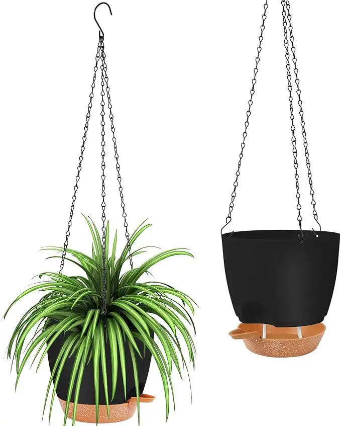 GARDIFE Hanging planters for Indoor Plants, 8 inch Hanging Planter, Self Watering Plant Pot, 2 Pack self Watering Hanging Planter, Black by GreenHaven Gardens