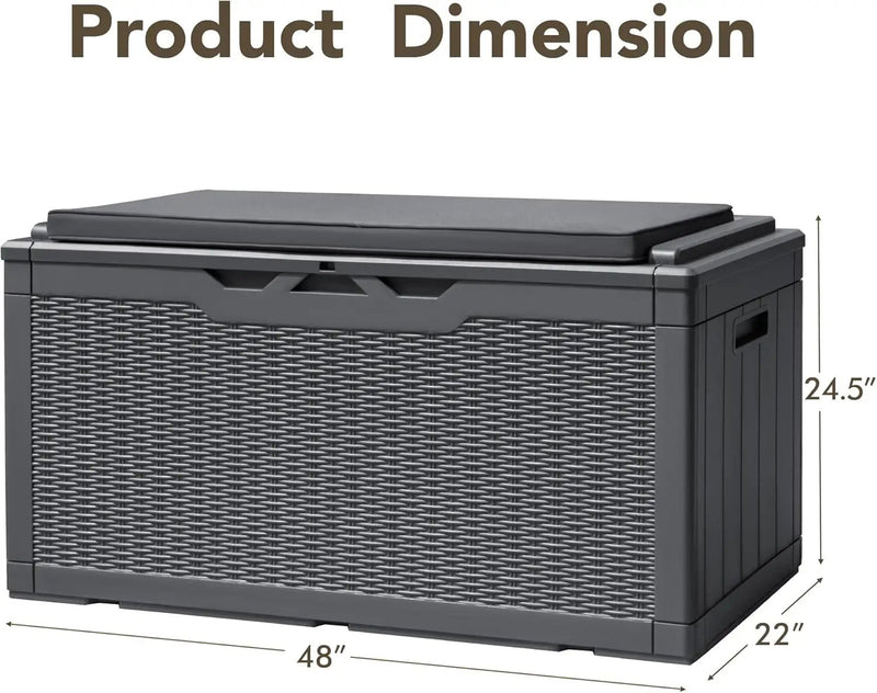 Devoko 100 Gallon Deck Box, Waterproof Resin Outdoor Storage Box with Cushion for Outside and Patio, Large Outdoor Storage Bench Cabinet Lockable for Patio Furniture and Garden Tools (Gray) by GreenHaven Gardens