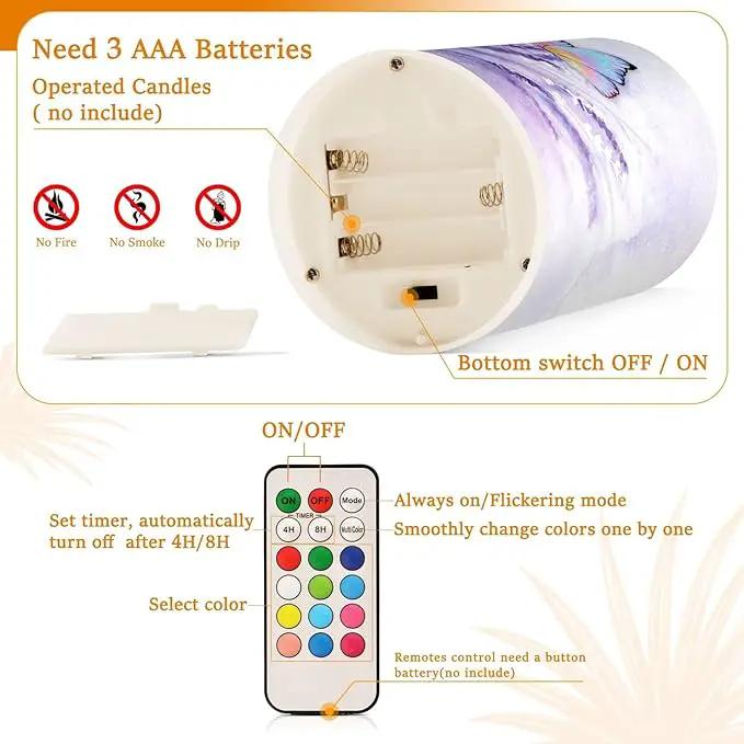 Flickering Flameless Candles, Lavender Butterfly Purple LED Candles with Remote Timer, Set of 2 Battery Operated Candle for Valentine Wedding Birthday by GreenHaven Gardens