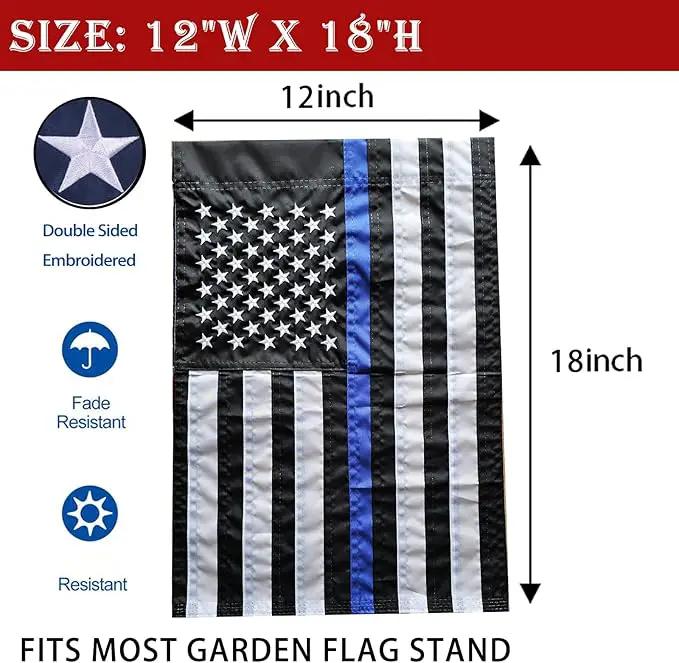 US Embroidered Thin Blue Line Garden Flag Double Sided 12x18 Inch American Police Yard Lawn Garden Flags Banner Heavy Duty Vivid Color by GreenHaven Gardens