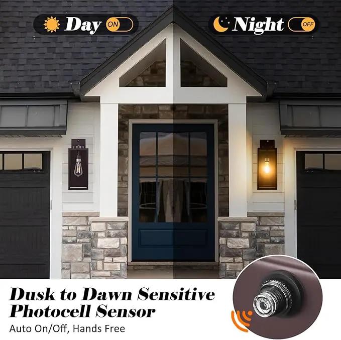 16-inch Oil-Rubbed Bronze Dusk to Dawn Outdoor Wall Light Fixtures, Exterior Waterproof Wall Lanterns, Brown Porch Sconces Lighting, Modern Outside Lights for House Patio Front Door Entryway, 2-Packs by GreenHaven Gardens
