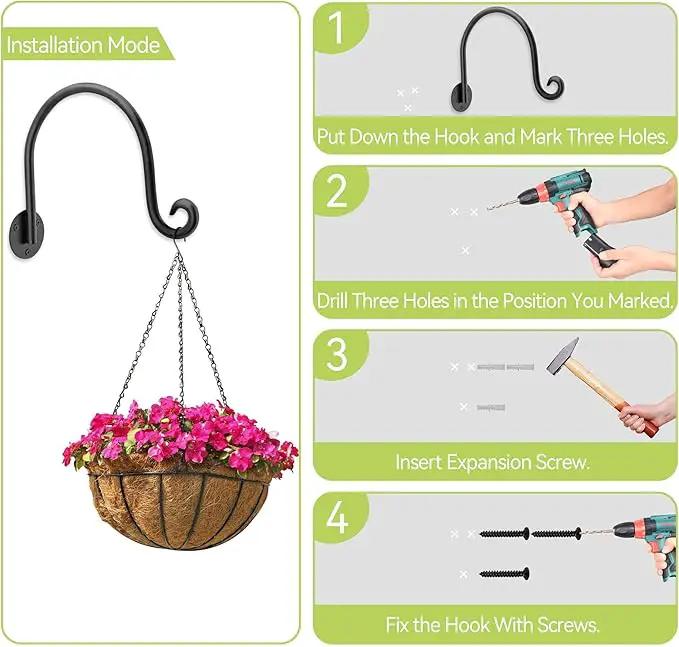 AJART Hanging Plant Hanger Outdoor: Bird Feeder Wall Hooks - 8 Inch Plant Bracket Hook for Hanging Flower Baskets 2 Pieces by GreenHaven Gardens