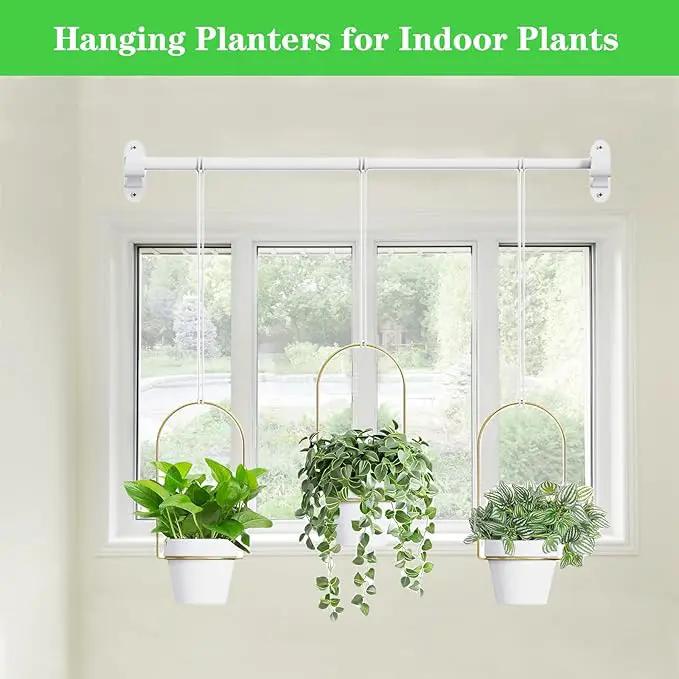 DOUBFIVSY Hanging Planters for Indoor Plants Plant Hanger, Adjustable Hanging Window Planter Hanging Wall Planter for Garden, 25in Plant Shelves Metal Holder Rod with Pots (White) by GreenHaven Gardens