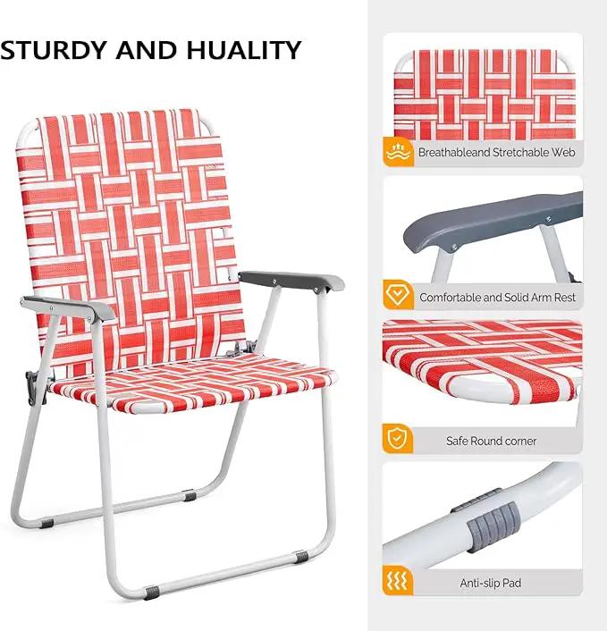 VINGLI Patio Lawn Webbed Folding Chairs Outdoor Beach Portable Camping Chair for Yard, Garden (2, Red, Oversized) by GreenHaven Gardens