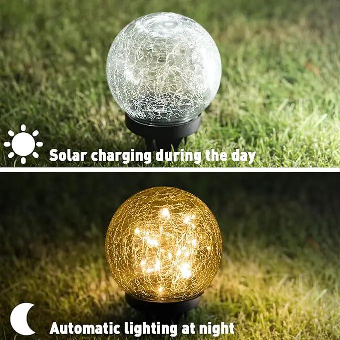 Solar Lights Outdoor Garden Decorative - 2 Pack Solar Globe Lights Upgrade Waterproof with 30 LEDs Cracked Glass Ball Lights for Yard Patio Pathway Lawn Outside Decor (4.73") Warm White by GreenHaven Gardens