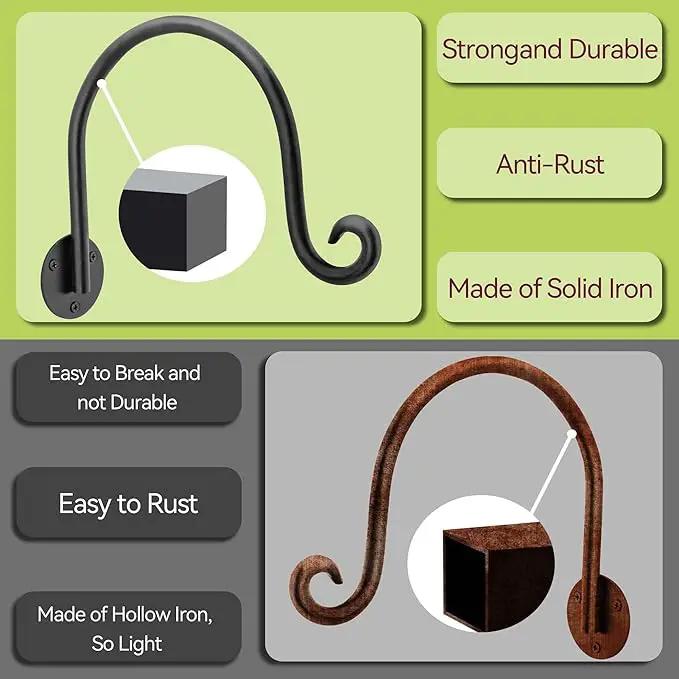 AJART Hanging Plant Hanger Outdoor: Bird Feeder Wall Hooks - 8 Inch Plant Bracket Hook for Hanging Flower Baskets 2 Pieces by GreenHaven Gardens
