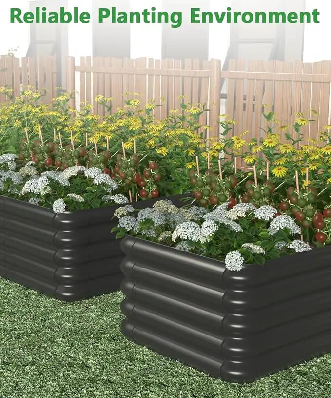 3.0x3.0x1.0ft Raised Garden Bed Kit, Rustproof PP Material Garden Box, Flower Bed with Tool-Free Assembly Design, Square Planter Boxes for Outdoor Plants Vegetables Flower Fruit Herb, Black by GreenHaven Gardens