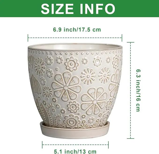 6.9 Inch Plant Pot with Drainage Hole and Saucer Ceramic Planter for Indoor Plant Flower Pot for Orchid Succulents Plants White by GreenHaven Gardens