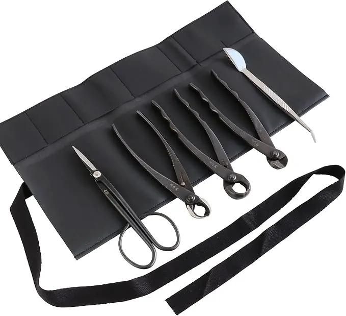 Wazakura Made in Japan 5PCS Bonsai Tool Kit with Roll Bag: Yasugi Steel Twig Bonsai Scissors, Concave Branch Cutter, Knob Cutter, Wire Cutter, Tweezers - 5 Tools Twig Schissor Set with Case… by GreenHaven Gardens
