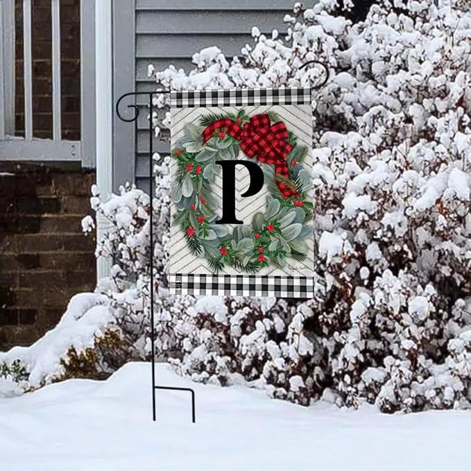 Briarwood Lane Winter Wreath Monogram Letter P Garden Flag by GreenHaven Gardens