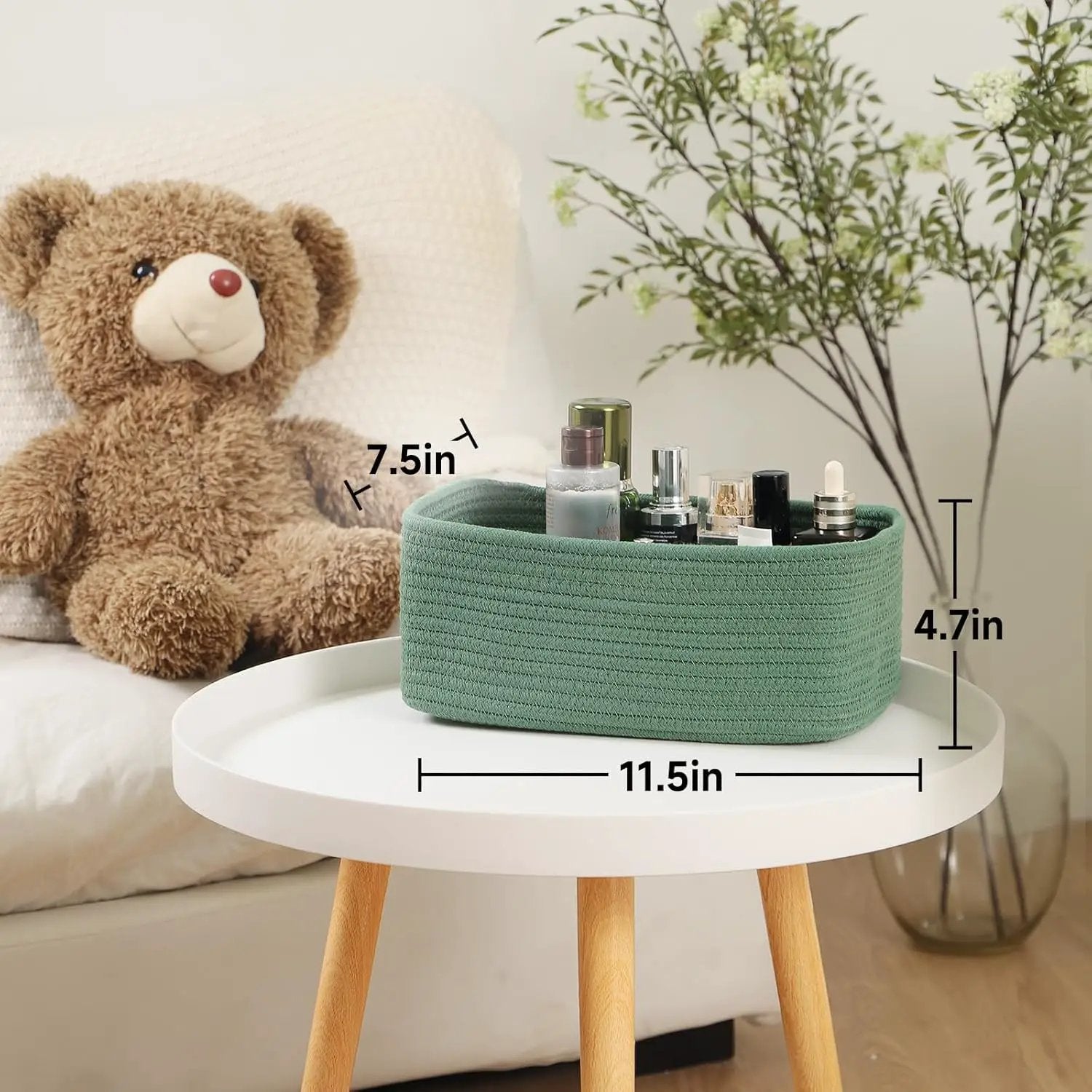 Small Storage Baskets for Organizing | Closet Organizer Bins | Shelf Toy Basket | Woven Rope Baskets | Cube Decorative Box | Shallow Basket | 11.5x7.5x4.7” | 3 Packs Green by GreenHaven Gardens