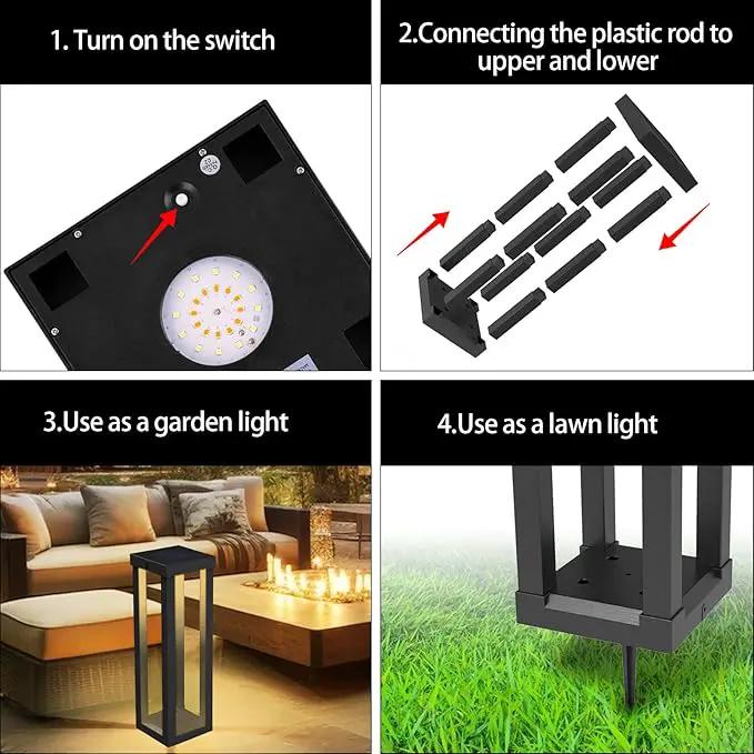 Solar Patio Floor Lamp Outdoor, 4 Pack Solar Landscape Path Lights with 3 Light Modes, Garden Decorations Waterproof 12H Endurance Cordless Landscaping for Porch Lawn Yard Backyard (Black) by GreenHaven Gardens