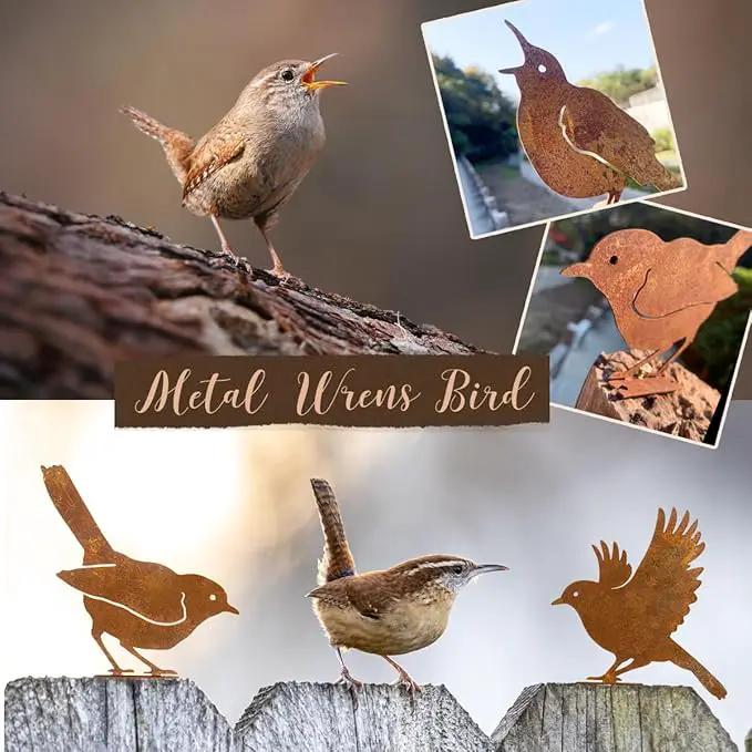 5PCS Rusty Birds Decoration, Metal Birds Yard Decor, Metal Birds Craft Statue Ornaments - Garden Sculptures and Yard Art, Fence Decorations Outdoor by GreenHaven Gardens