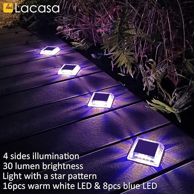 Lacasa Outdoor Solar Light, 4 Pack 30LM IP68 Waterproof Solar Garden Light Auto On/Off Solar Lighting for Pathways Paths, Mixed Colours (Warm White + Blue Light) by GreenHaven Gardens