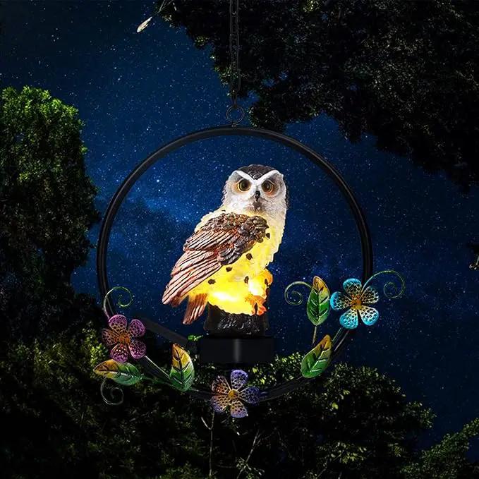 ASFSKY Gift for Owl Lovers Garden Solar Hanging Owl Statue Waterproof Outdoor Hanging Garden Decorations (Brown) by GreenHaven Gardens