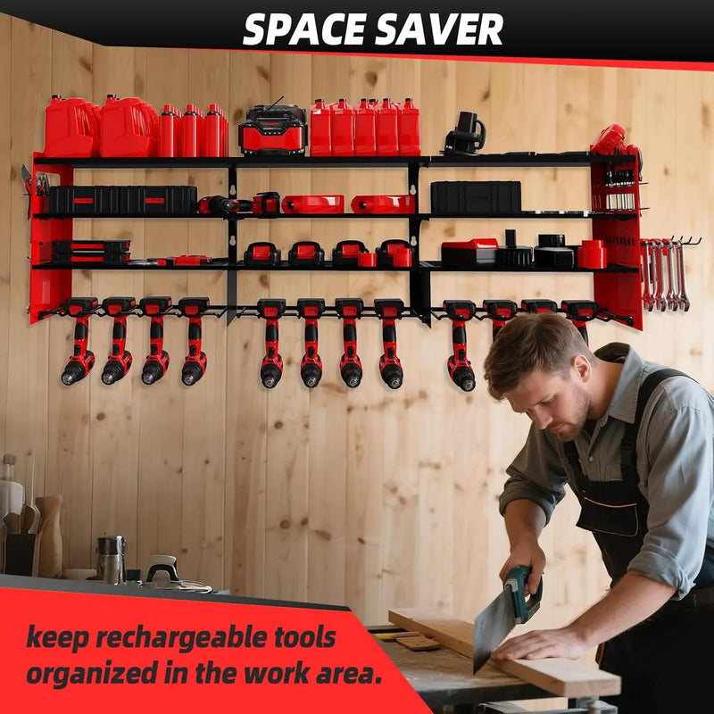 Power Tool Organizer Wall Mount with 12-Drill Holders-800Lbs Load Heavy Duty Metal 4-Layers Garage Storage and Organization Adjustable Battery Tools Rack Utility Racks Gifts for Men by GreenHaven Gardens