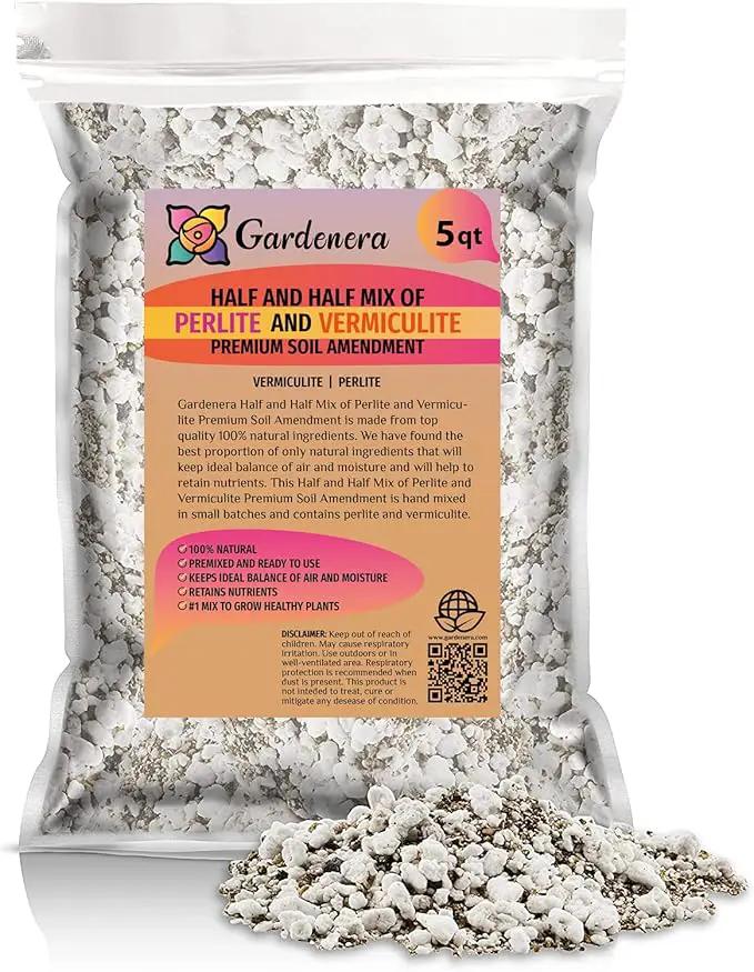Moisture Control and Drainage Perfection with Gardenera 50/50 Perlite Vermiculite Blend - Ideal Soil Amendment for All Plant Types - 5 Quart by GreenHaven Gardens
